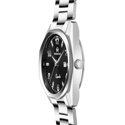 SWADESI STUFF Men's Premium Stainless Steel Analog Quartz Watch – 42mm Hexagon Dial with Date Display (Blue/Black/White) (Black) - Image 3