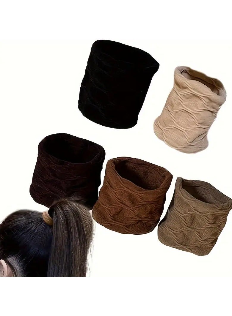 Rozino 5-Pack Seamless Fabric Hair Ties - Wide Elastic Hair Bands for Thick Hair, Ponytail Holders Scrunchies Set - Image 5