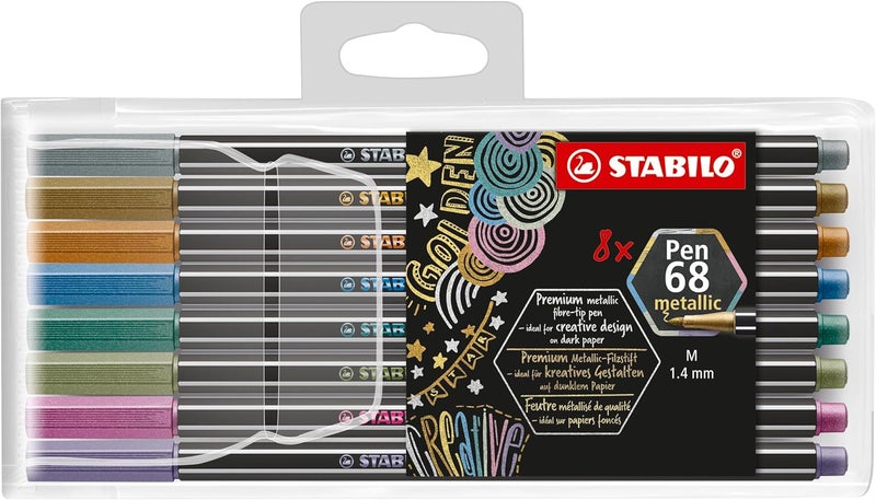 STABILO Metallic Premium Felt Tip Pen Pen 68 Metallic - Wallet of 8 - Assorted Colors - Image 1