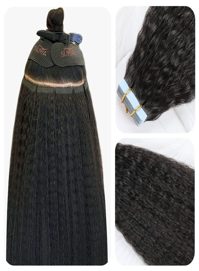 SUYYA Kinky Straight Tape in Extensions Natural Black Tape in Hair Extensions Human Hair Kinky Straight 12 Inch Skin Weft 40g/Pack 20PCS Tape INS for Women(#1B Natural Black) - Image 1