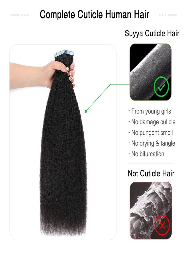 SUYYA Kinky Straight Tape in Extensions Natural Black Tape in Hair Extensions Human Hair Kinky Straight 12 Inch Skin Weft 40g/Pack 20PCS Tape INS for Women(#1B Natural Black) - Image 5