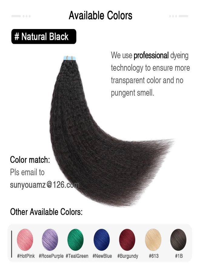 SUYYA Kinky Straight Tape in Extensions Natural Black Tape in Hair Extensions Human Hair Kinky Straight 12 Inch Skin Weft 40g/Pack 20PCS Tape INS for Women(#1B Natural Black) - Image 3