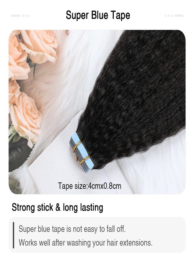 SUYYA Kinky Straight Tape in Extensions Natural Black Tape in Hair Extensions Human Hair Kinky Straight 12 Inch Skin Weft 40g/Pack 20PCS Tape INS for Women(#1B Natural Black) - Image 4