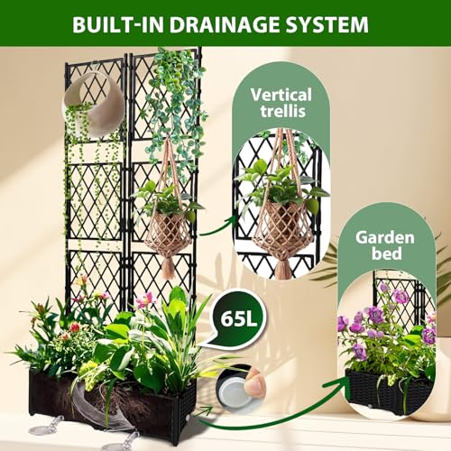 BUKLIYN Planter with Trellis - Raised Garden Bed with Trellis 75.5"x31.5"x16", Privacy Screen Planter Box with Drainage Hole, Outdoor Raised Garden Bed for Climbing Plants - Image 3
