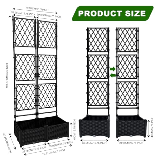 BUKLIYN Planter with Trellis - Raised Garden Bed with Trellis 75.5"x31.5"x16", Privacy Screen Planter Box with Drainage Hole, Outdoor Raised Garden Bed for Climbing Plants - Image 2
