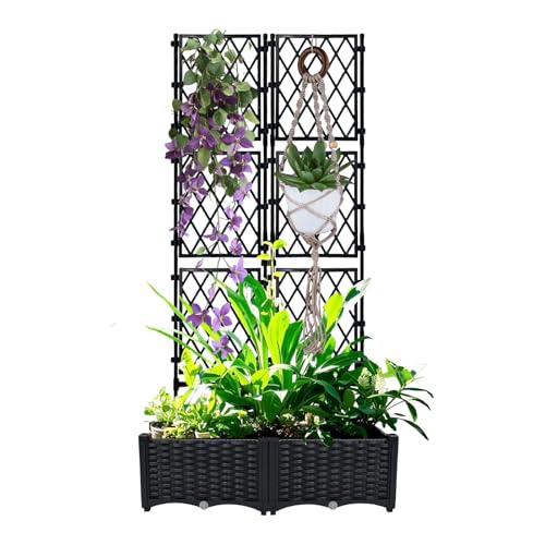 BUKLIYN Planter with Trellis - Raised Garden Bed with Trellis 75.5"x31.5"x16", Privacy Screen Planter Box with Drainage Hole, Outdoor Raised Garden Bed for Climbing Plants - Image 1