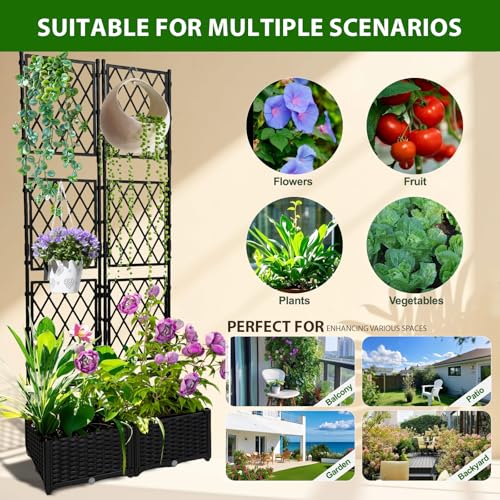 BUKLIYN Planter with Trellis - Raised Garden Bed with Trellis 75.5"x31.5"x16", Privacy Screen Planter Box with Drainage Hole, Outdoor Raised Garden Bed for Climbing Plants - Image 4