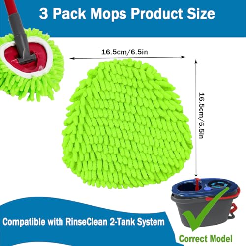 YWSHF Mop Heads Replacements Compatible with Ocedar RinseClean 2-Tank System 3 Pack Spin Mops Refill Microfiber Chenille for O Cedar Dry Wet Cleaning All Hard-surfaced Floors Machine Washable - Image 2