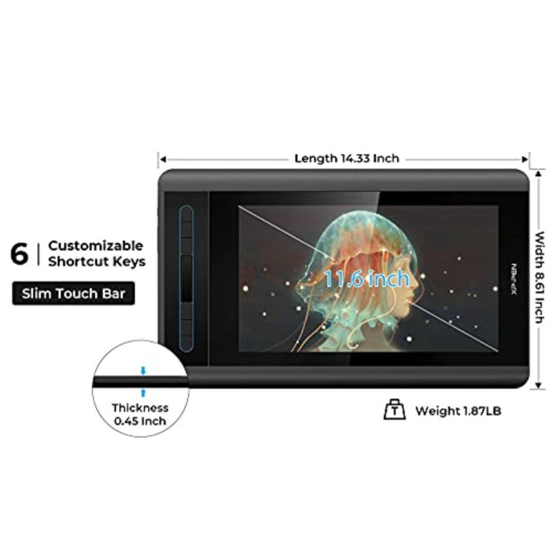 XP-PEN Artist12 11.6" FHD PN06 Battery-Free Display Graphic Monitor Drawing Pen with Multi-Function Pen Holder and Glove - Image 3