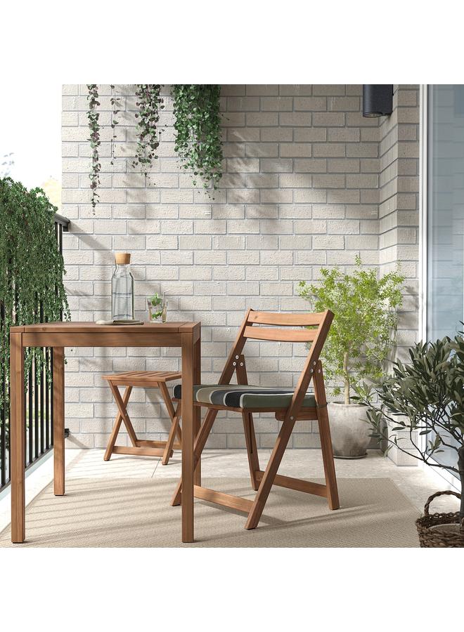 Zaboon Chair, outdoor, foldable light brown stained/Frösön/Duvholmen stripe pattern - Image 2