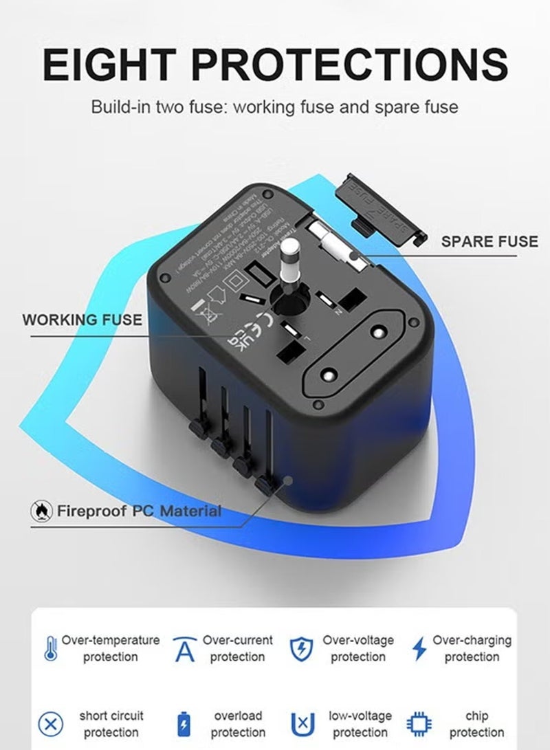 Captaintech Universal International Power Travel Plug Adapter, 5 in 1 European Travel Plug Adapter W/ 3.5A 2xUSB-A and 2xUSB C Wall Charger and Worldwide AC Outlet for Europe USA UK AUS Asia - Image 5