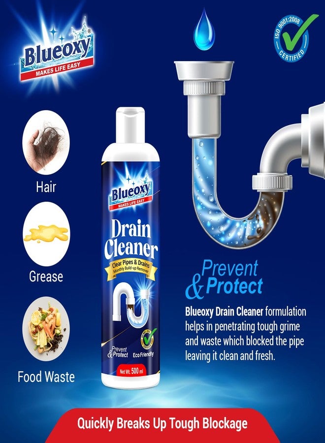 Blueoxy Drain Clog Remover Liquid | Used for Shower & Sink Drains & Pipes | Pure Gel Based | 500 Ml | Pack of 1 - Image 4