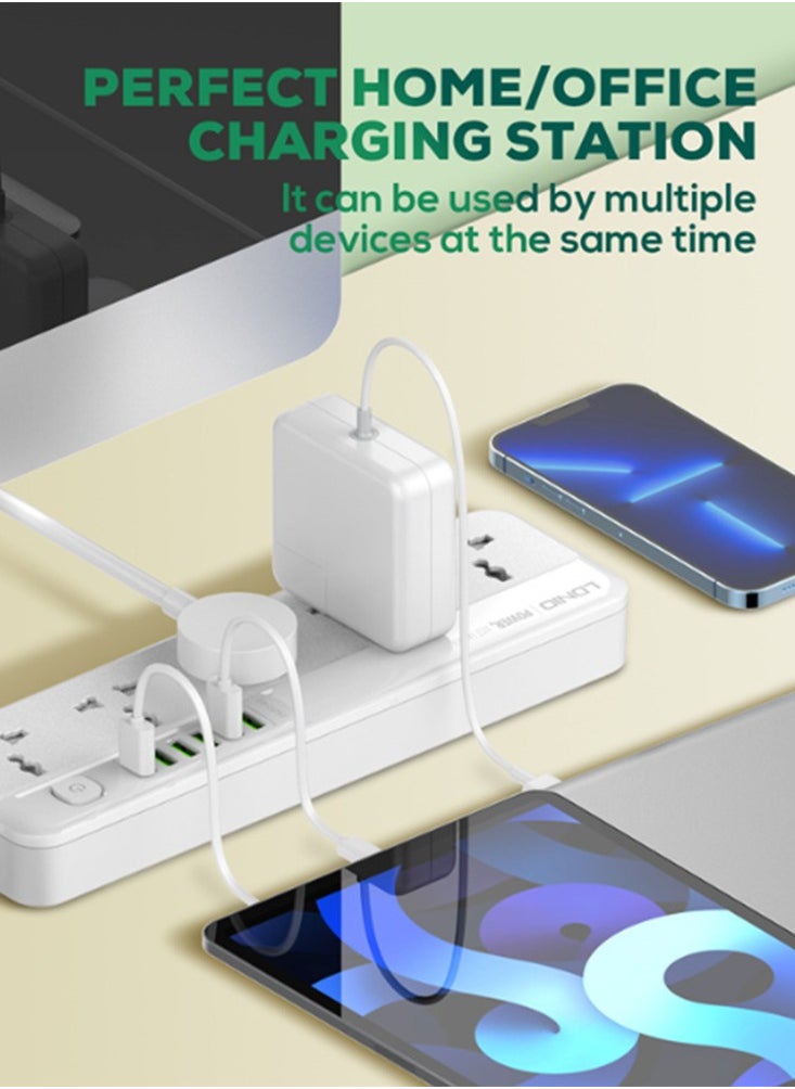 LDNIO Power Strip Protector With5 Ac Outlets And 6 Usb Charging Ports Power Socket, With 2M Cord 2500w - SC5614 White  - Image 3