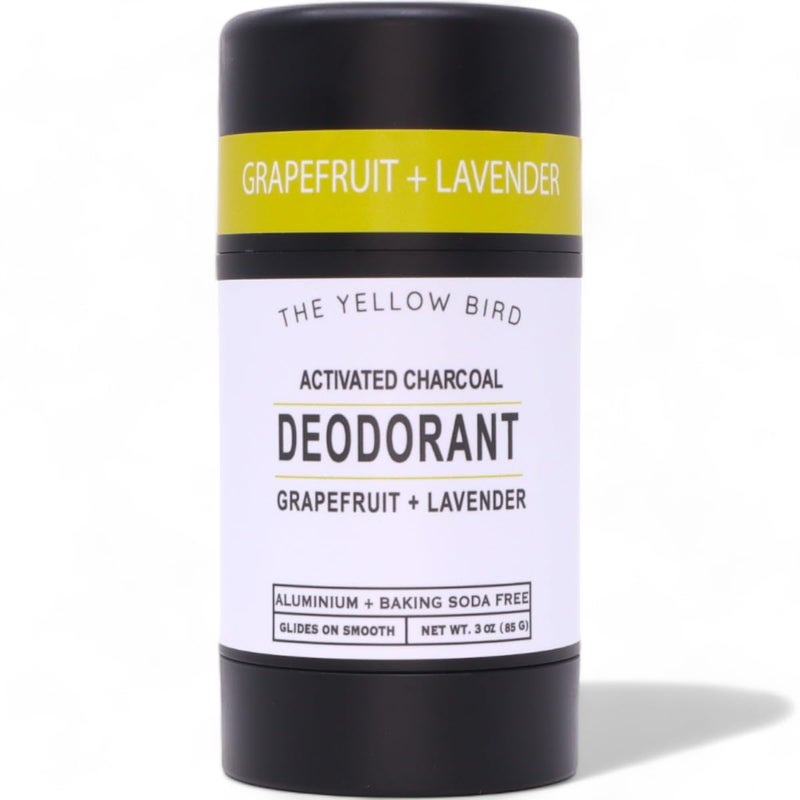 The Yellow Bird Natural Charcoal Deodorant - Baking Soda & Aluminum Free, For Men & Women, Sensitive Skin Friendly, Vegan, with Lavender, Grapefruit Essential Oils | 3oz | Made in USA - Image 1