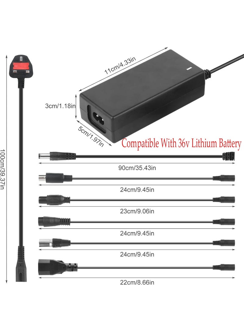 كوفوز شاحن سكوتر كهربائي بجهد 42 فولت 2 أمبير، شاحن سكوتر كهربائي 42 فولت لإعادة شحن بطارية سكوتر التنقل 42 فولت لبطارية 36 فولت ليثيوم أيون لبطارية الدراجة الإلكترونية الكهربائية إعادة شحن سريع لبطارية سكوتر M365 E سكوتر شحن 6 مقابس - Image 2