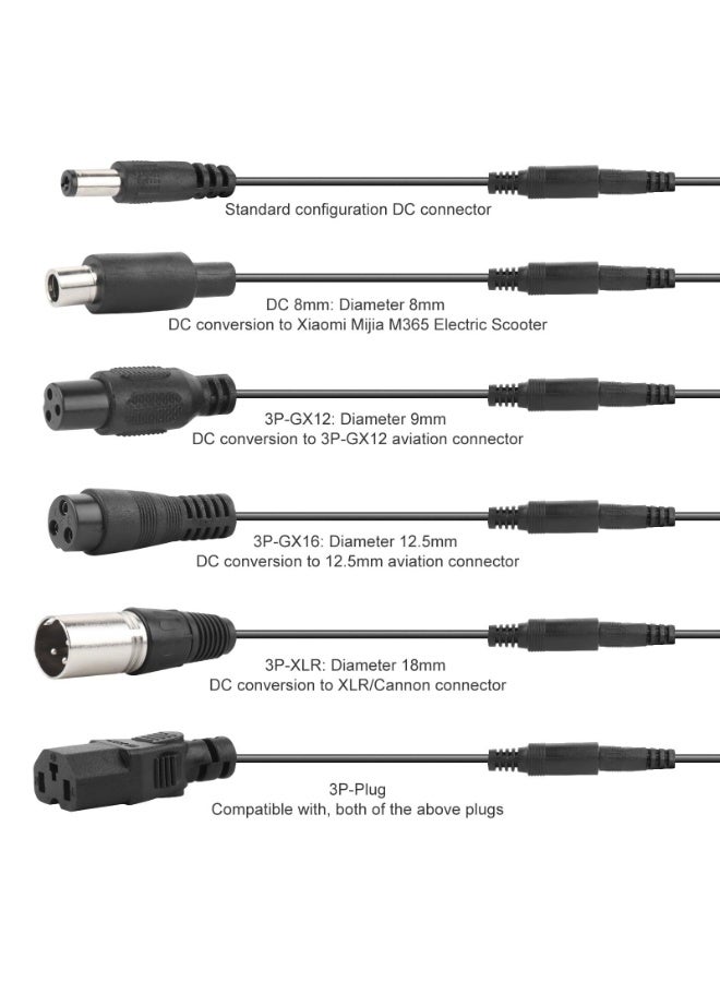 كوفوز شاحن سكوتر كهربائي بجهد 42 فولت 2 أمبير، شاحن سكوتر كهربائي 42 فولت لإعادة شحن بطارية سكوتر التنقل 42 فولت لبطارية 36 فولت ليثيوم أيون لبطارية الدراجة الإلكترونية الكهربائية إعادة شحن سريع لبطارية سكوتر M365 E سكوتر شحن 6 مقابس - Image 3