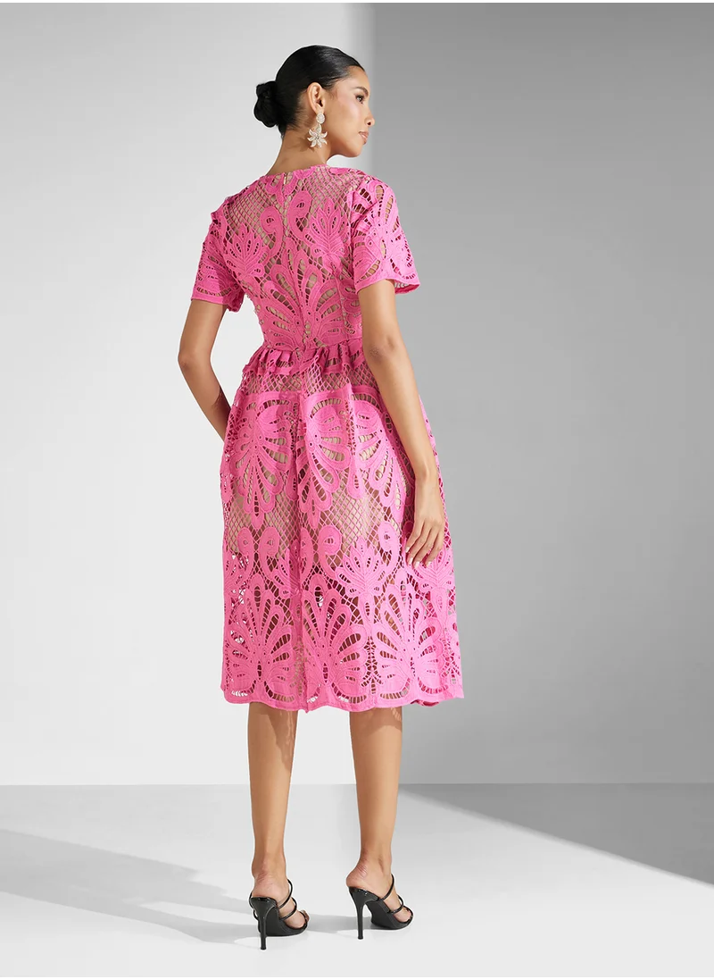 Ginger Boutique Pink Lace Midi Dress