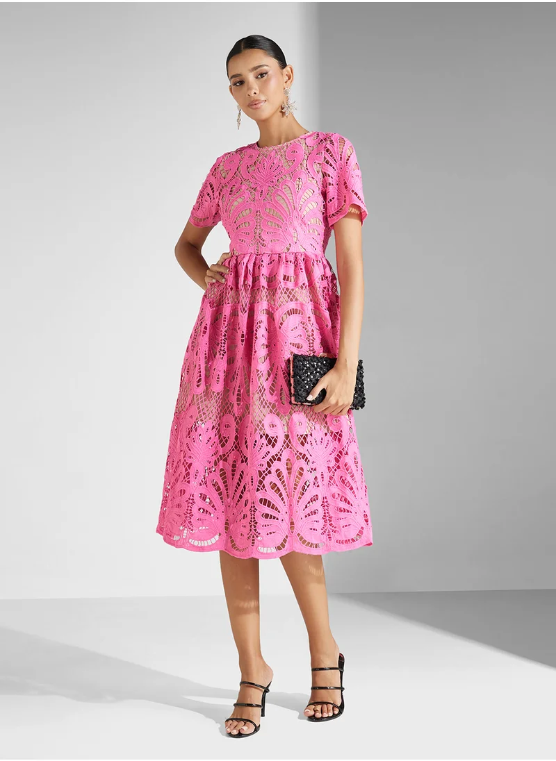 Ginger Boutique Pink Lace Midi Dress