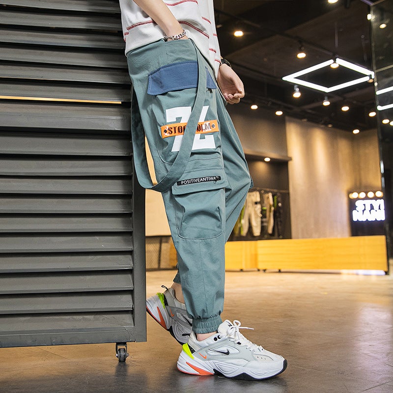 MOYI ink 2020 Autumn new fashion brand loose large pocket overalls men's fashion casual suspenders 5095 - Image 4