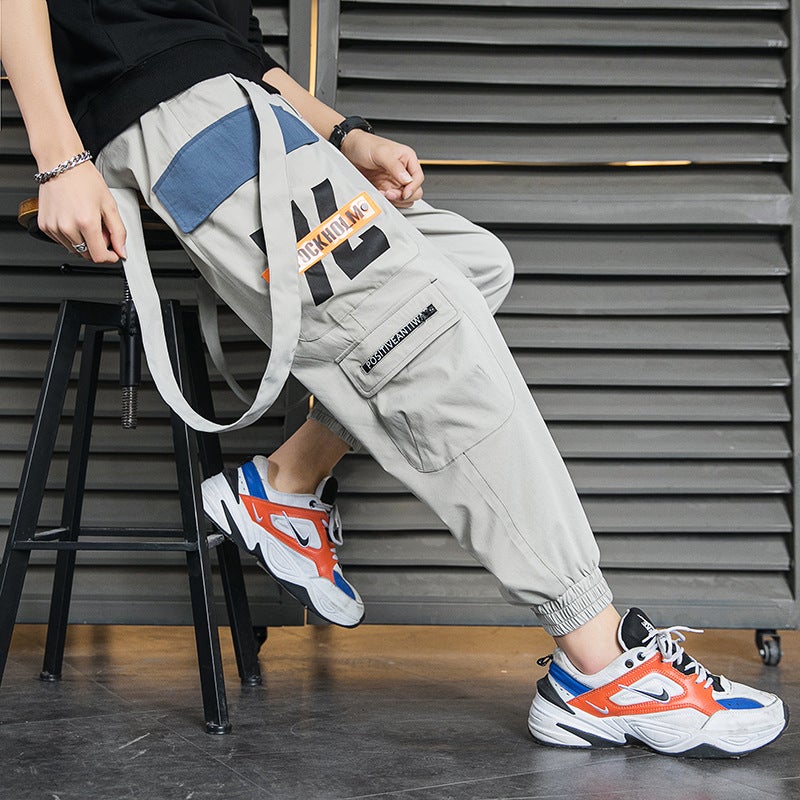 MOYI ink 2020 Autumn new fashion brand loose large pocket overalls men's fashion casual suspenders 5095 - Image 1