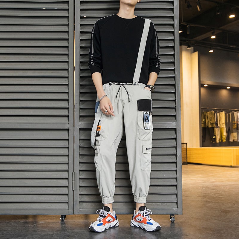 MOYI ink 2020 Autumn new fashion brand loose large pocket overalls men's fashion casual suspenders 5095 - Image 5