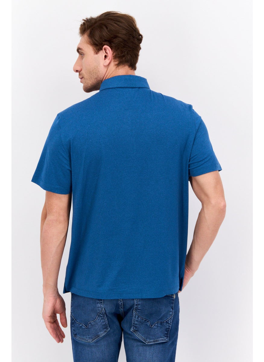 Van Heusen Men Regular Fit Plain Short Sleeves Polo Shirt, Teal Blue  - Image 3