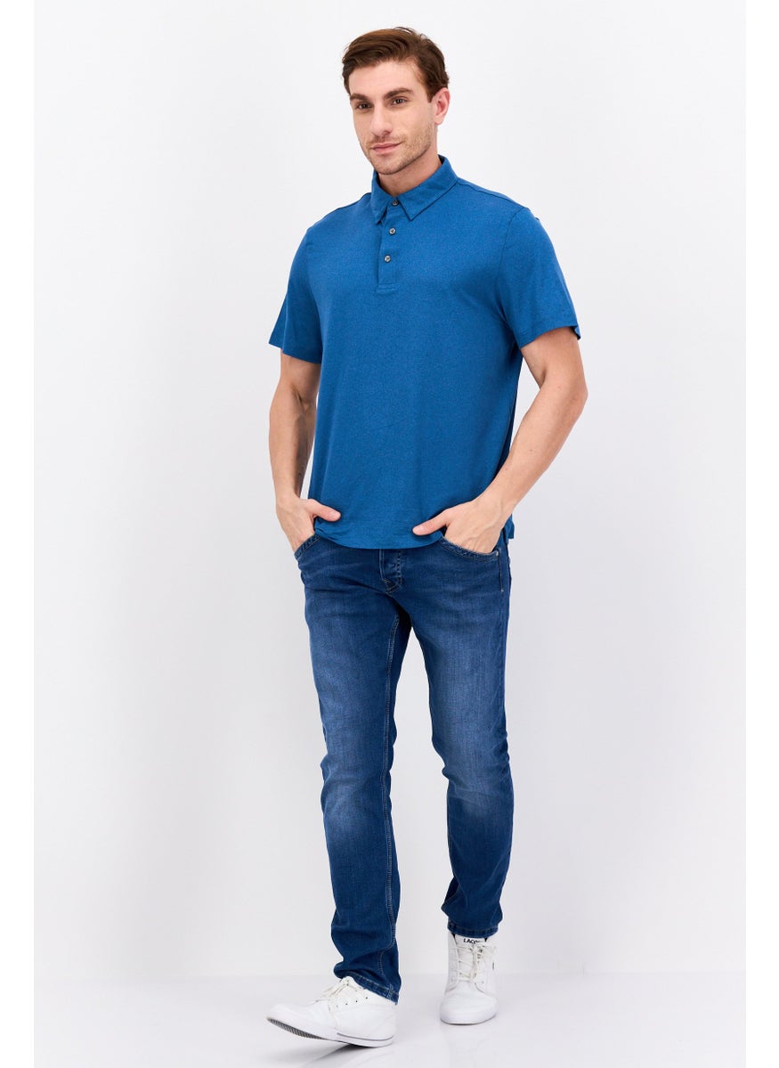 Van Heusen Men Regular Fit Plain Short Sleeves Polo Shirt, Teal Blue  - Image 4