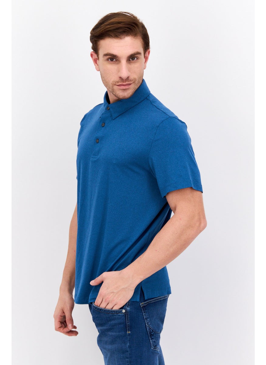 Van Heusen Men Regular Fit Plain Short Sleeves Polo Shirt, Teal Blue  - Image 2