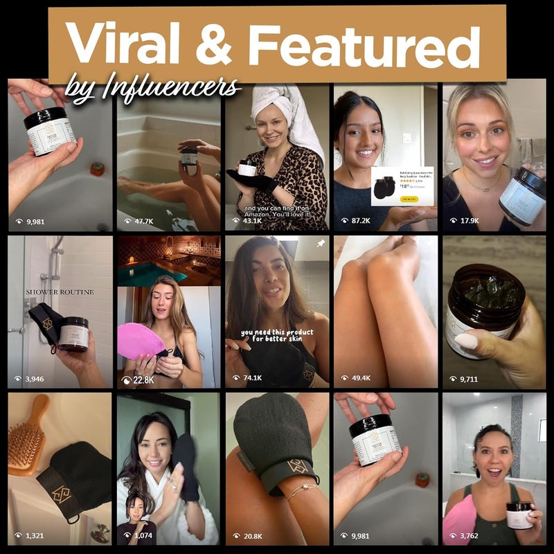 MS Exfoliating Glove Kessa Mitt Body Scrubber - Dead Skin Remover Shower Glove for Dead Skin Scrubbing and Deep Pore Cleansing - by MoroccanSource (1 Pack Black with soap Sample) - Image 2