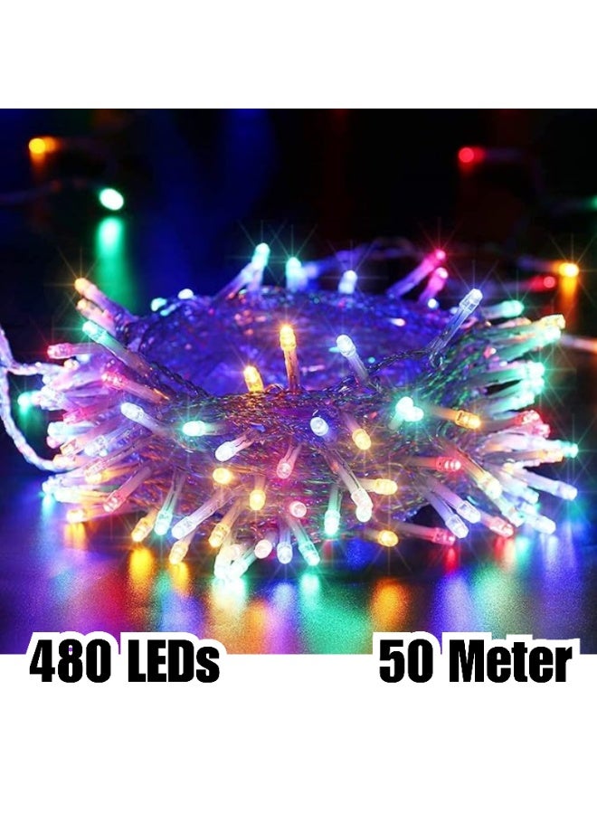 MODI 50 متر 480 مصباح LED متعدد الألوان 8 أوضاع، أضواء خرافية مقاومة للماء IP44 للتوصيل لشجرة عيد الميلاد، ديوالي، زفاف، حفلة، حديقة، فناء وشرفة - 11 واط Cu+PC، زاوية شعاع 300° - Image 2