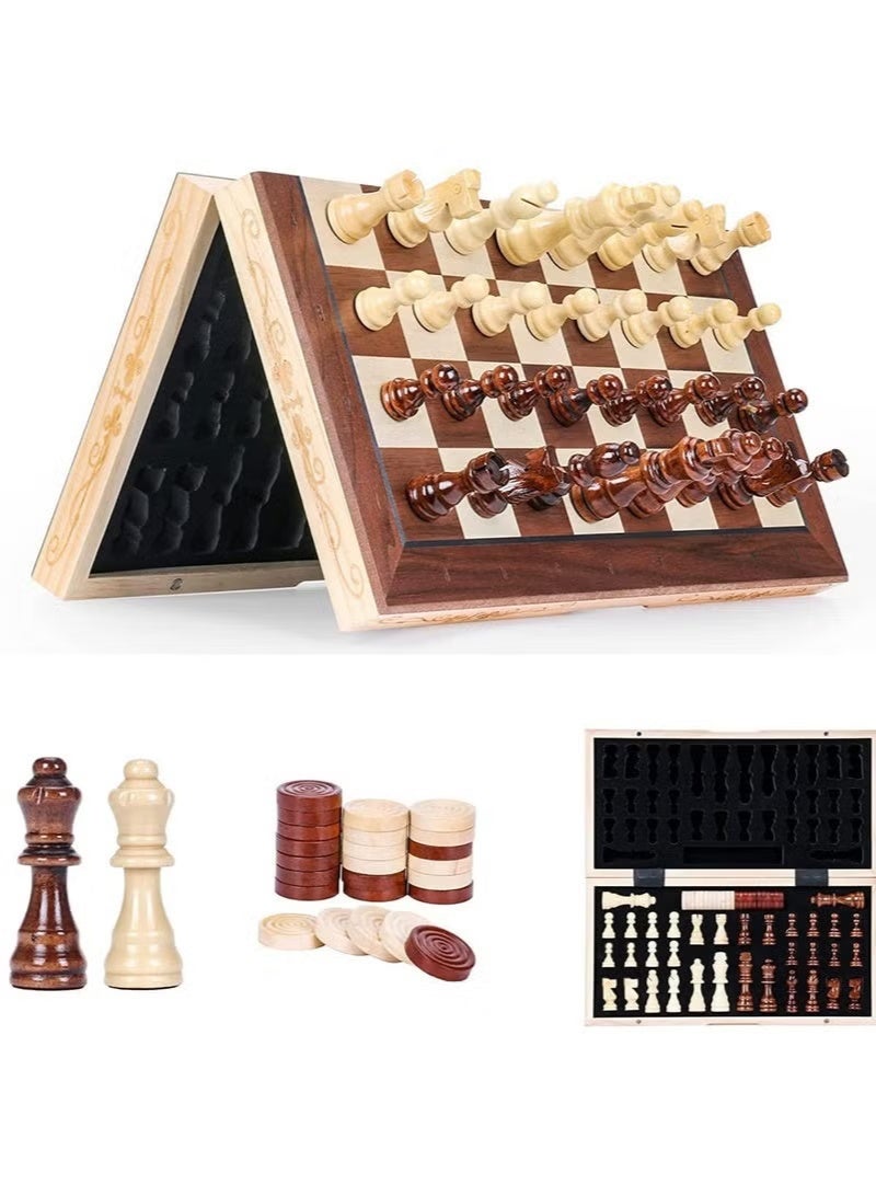 Y&D Wooden Colour Non-Magnetic 38Cm Chess Set Chess Sets,15 Inch Non-Magnetic Wooden Chess Set, Board Game for Adults and Kids, with 24 Cherkers Pieces Extra & 2 Extra Queens,Portable Travel Chess Board Game Sets - Image 1
