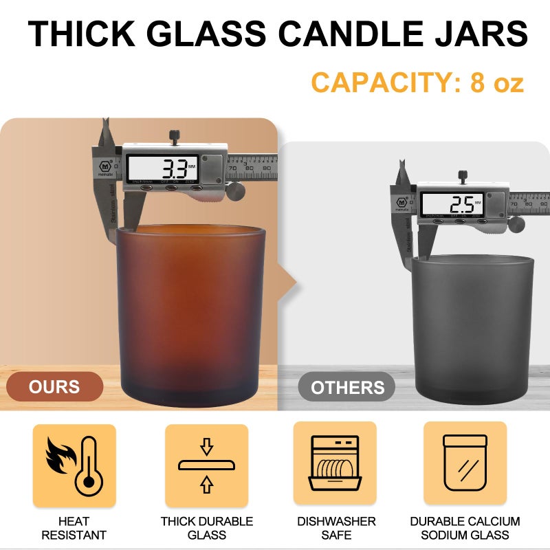 SHOWIN 8 OZ Thick Candle Jars for Making Candles 15 Pcs, Empty Amber Jars with Wood Lids for Candle Making, Sample Container, Frosted Brown - Image 2