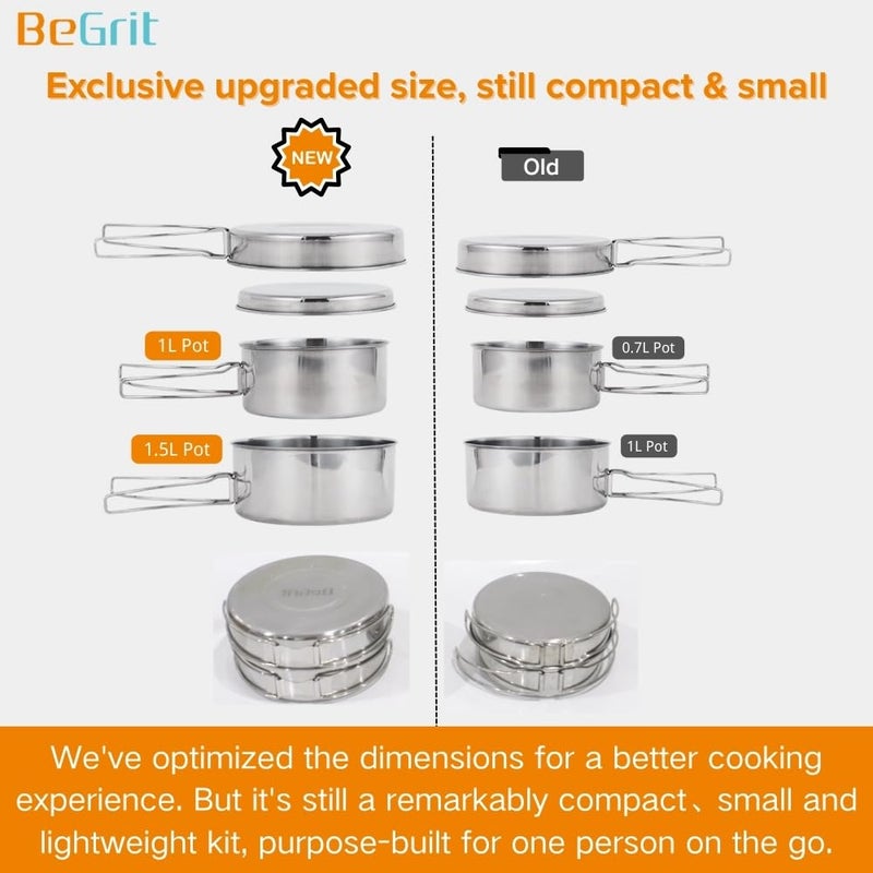 BeGrit طقم أواني الطهي للتخييم من BeGrit - طقم صغير للتخييم مع مجموعة من القدور والمقالي 8 قطع للمشي لمسافات طويلة - Image 4