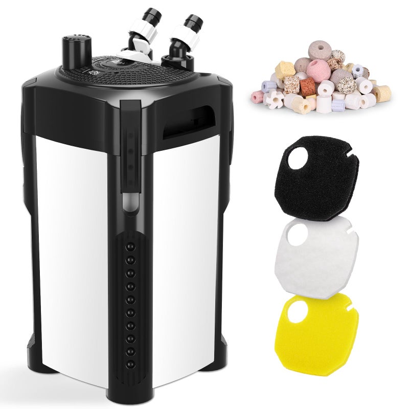 AQQA 475GPH Canister Filter, Ultra-Quiet External Aquarium Canister Filters, 3 Stage Filtration Aquarium Filter with Quartz Balls and Filter Cotton for Fish Tanks and Aquariums Up to 100 Gallon 25W - Image 1