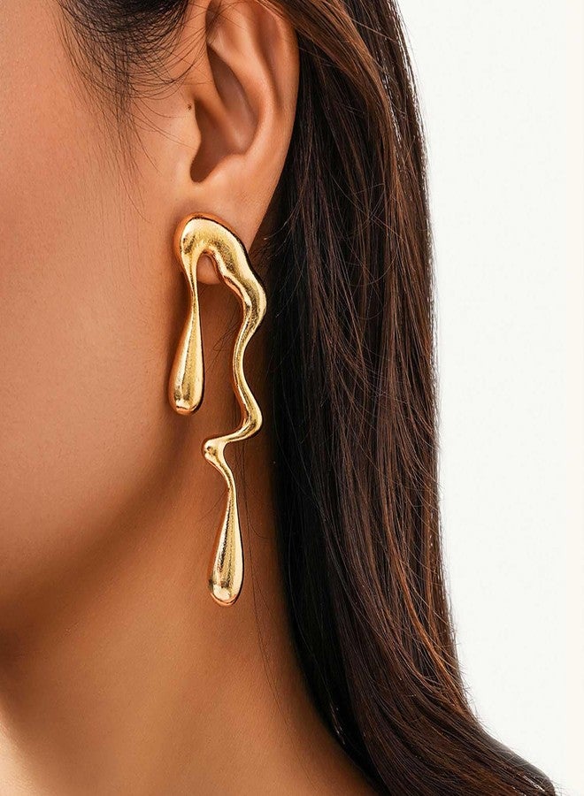 Aksod Teardrop Earrings Gold Palated Earrings Large Irregular Geometric Studs Big Lightweight Waterdrop Earrings Jewelry for Women (Gold) - Image 2
