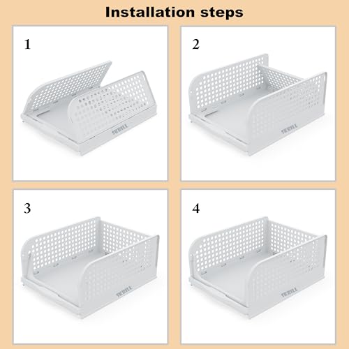 Skrill Pack of 6 Foldable, Sliding & Stackable Plastic Drawer Wardrobe Organizer for Storage Clothes | Ideal Wardrobe Shelf Organiser for Innerwear, Shirt, Socks | White - Image 3