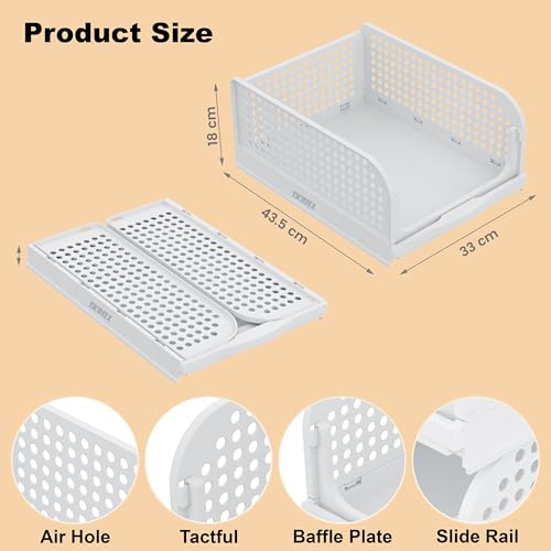 Skrill Pack of 6 Foldable, Sliding & Stackable Plastic Drawer Wardrobe Organizer for Storage Clothes | Ideal Wardrobe Shelf Organiser for Innerwear, Shirt, Socks | White - Image 4