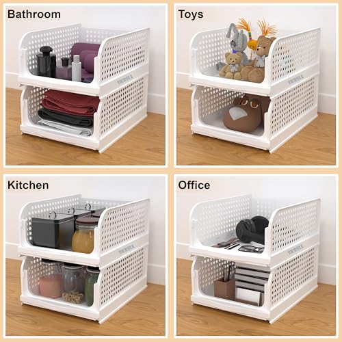 Skrill Pack of 6 Foldable, Sliding & Stackable Plastic Drawer Wardrobe Organizer for Storage Clothes | Ideal Wardrobe Shelf Organiser for Innerwear, Shirt, Socks | White - Image 2