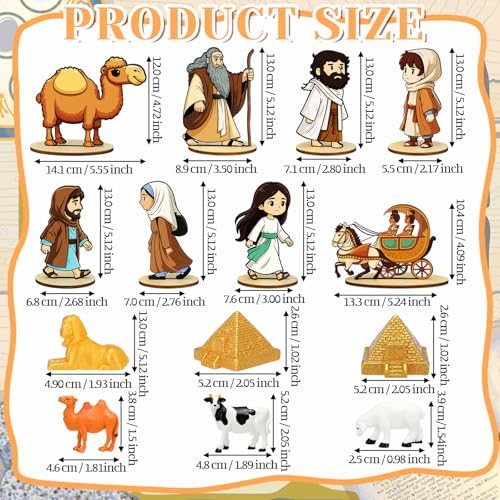 Vicenpal 14 Pcs Passover Table Centerpiece Happy Passover Egyptian Figurines Ancient Jewish Pesach Wooden Tabletop Decor with Base Sphinx Camel Pyramid Moses Crowd for Jewish Indoor Party Decor - Image 3