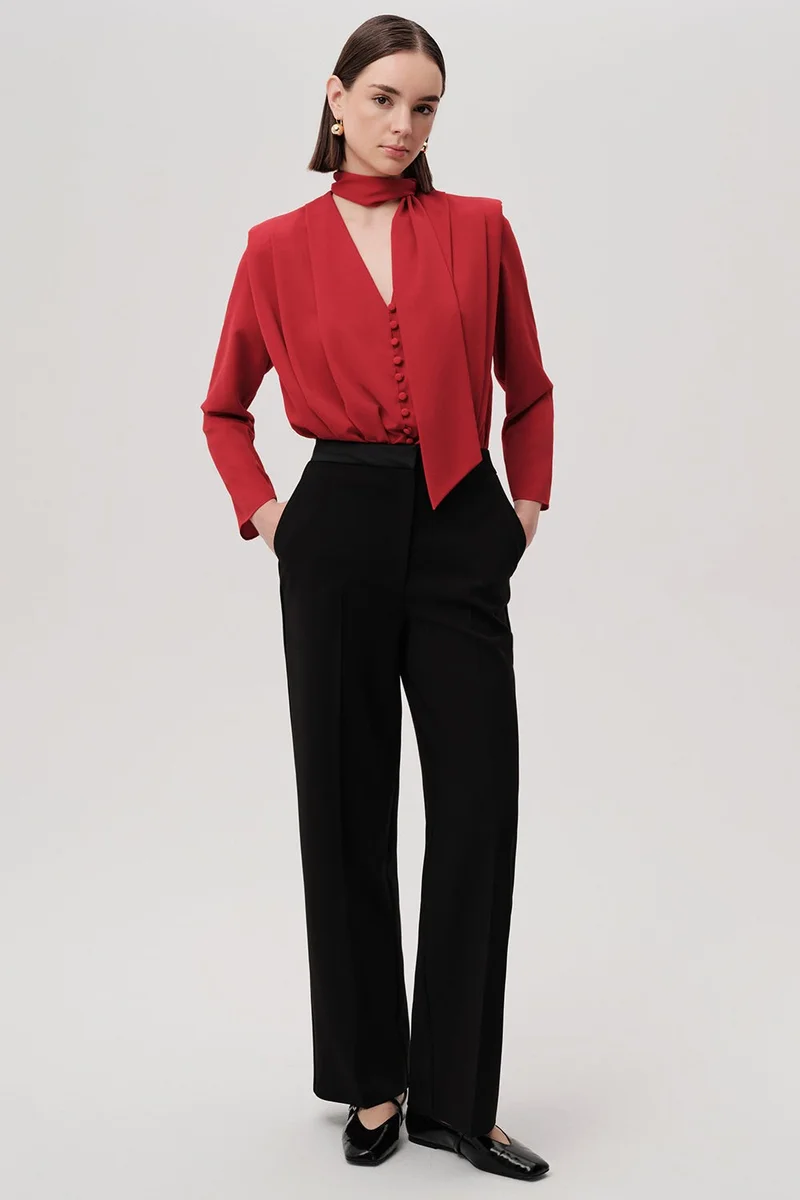 EXQUISE Straight Leg, Pocketed, High Waist Regular Black Trousers