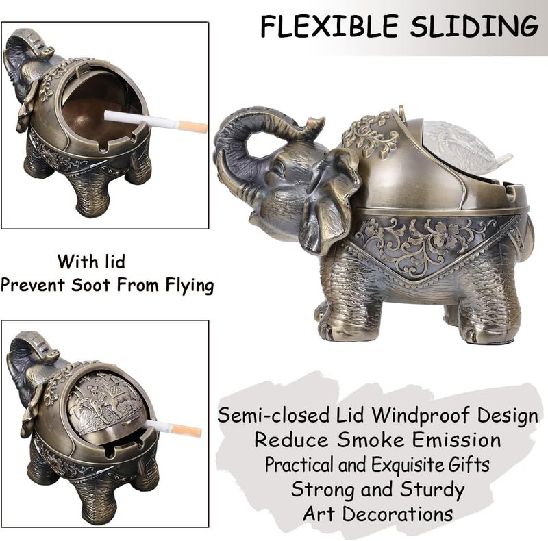 Gusnilo Elephant Outdoor Ashtray Metal Ashtray for Ashtray with Lid Ashtrays for Indoor Ashtray Decoration Ashtrays for Cigarettes Metal Gift for Men Women(Bronze) - Image 3