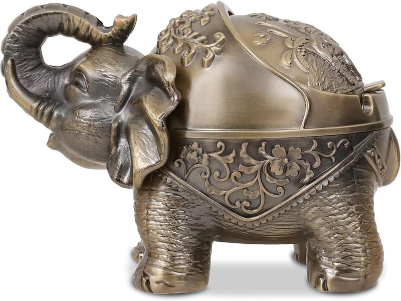 Gusnilo Elephant Outdoor Ashtray Metal Ashtray for Ashtray with Lid Ashtrays for Indoor Ashtray Decoration Ashtrays for Cigarettes Metal Gift for Men Women(Bronze) - Image 1