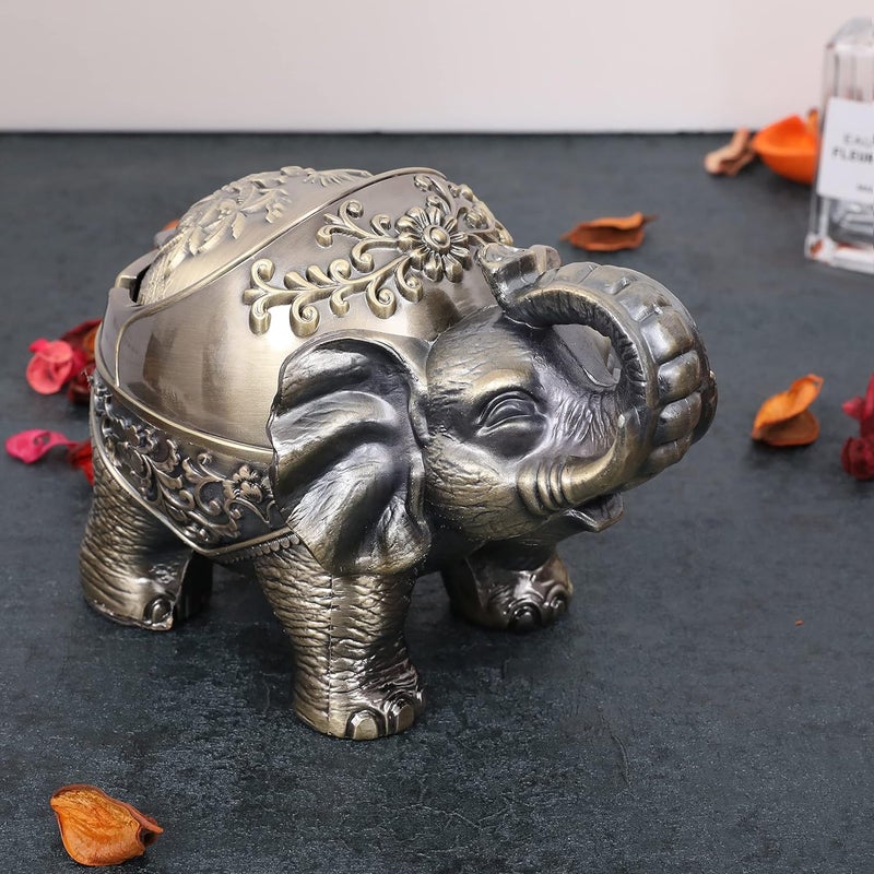 Gusnilo Elephant Outdoor Ashtray Metal Ashtray for Ashtray with Lid Ashtrays for Indoor Ashtray Decoration Ashtrays for Cigarettes Metal Gift for Men Women(Bronze) - Image 5