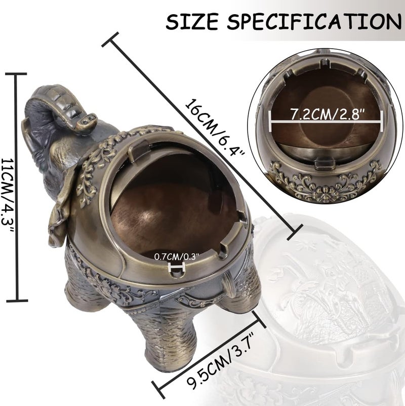 Gusnilo Elephant Outdoor Ashtray Metal Ashtray for Ashtray with Lid Ashtrays for Indoor Ashtray Decoration Ashtrays for Cigarettes Metal Gift for Men Women(Bronze) - Image 2