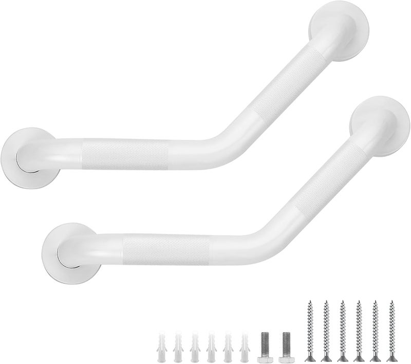 JOY DECOR Grab Bars for Bathtubs and Showers- 1-1/4 x 16 Angled Shower Grab Bar for Seniors Knurled Stainless Steel Handicap Grab Bars for Wall (White, 2 Pack) - Image 1
