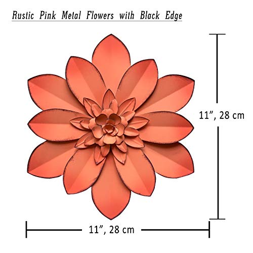 Picfarce Pink Metal Flower Wall Art Decor, 11“ Rustic Modern Floral Sculpture, Distressed Hanging Home Decoration Accent Artworks for Indoor Bedroom Living Room Office Outdoor Garden Patio - Image 2