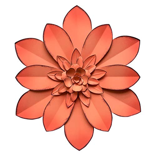 Picfarce Pink Metal Flower Wall Art Decor, 11“ Rustic Modern Floral Sculpture, Distressed Hanging Home Decoration Accent Artworks for Indoor Bedroom Living Room Office Outdoor Garden Patio - Image 1