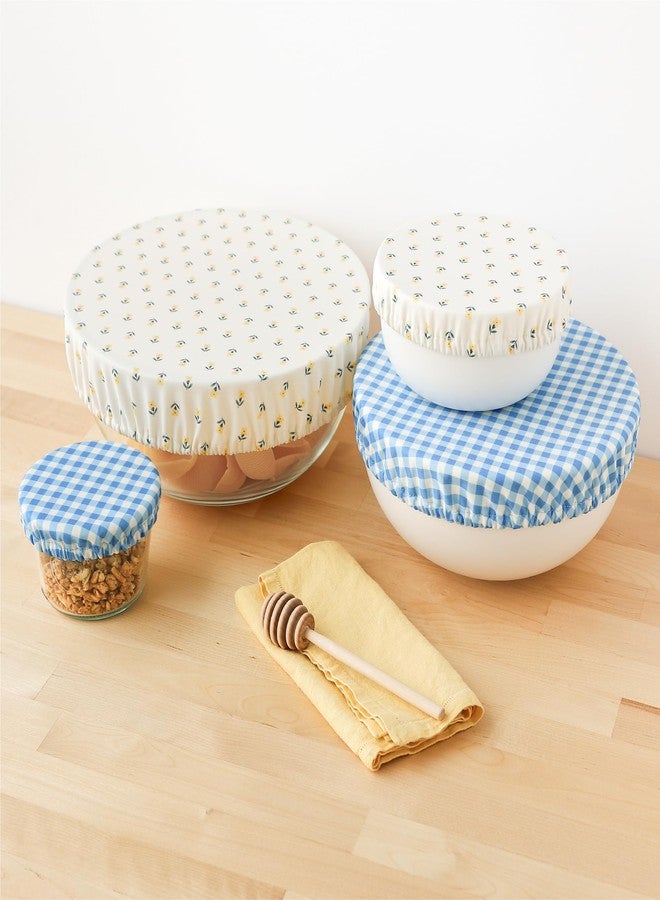 Esembly Bowl Caps, Washable Bowl Covers - Buds + Gingham, 4-Pack - Image 2