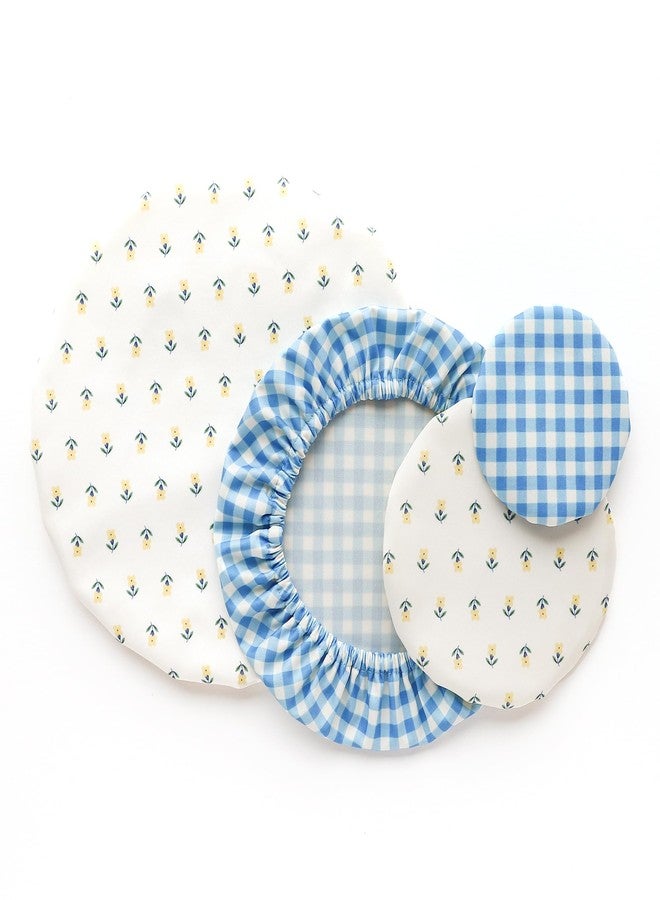Esembly Bowl Caps, Washable Bowl Covers - Buds + Gingham, 4-Pack - Image 1