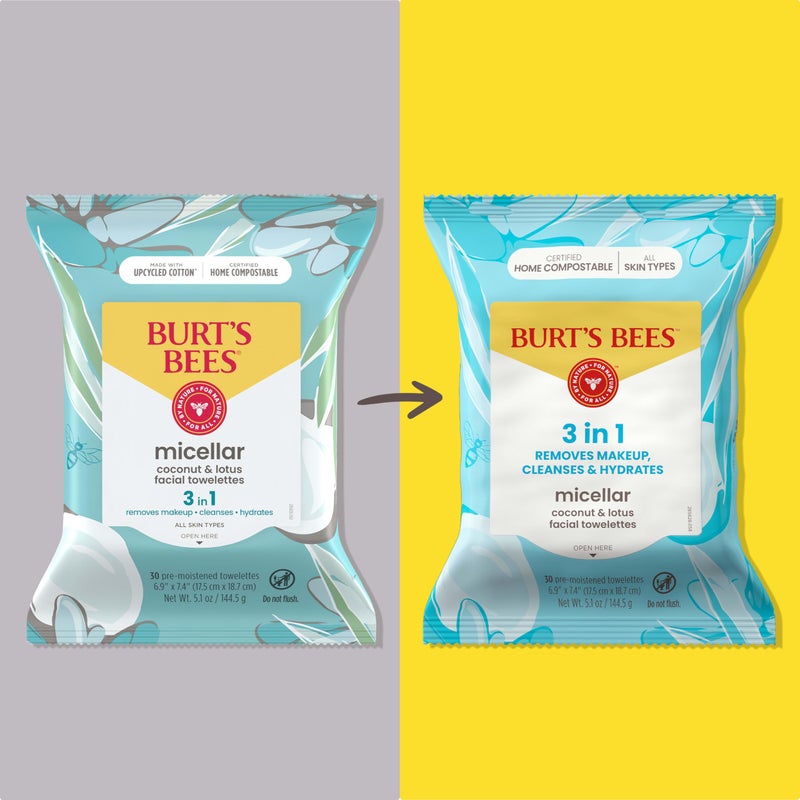 Burt's Bees Stocking Stuffers, Coconut & Lotus Face Wipes, for All Skin Types, Micellar Makeup Remover & Facial Cleansing Towelettes, Skin Care Christmas Gifts, 30 Ct. (3-Pack) - Image 2
